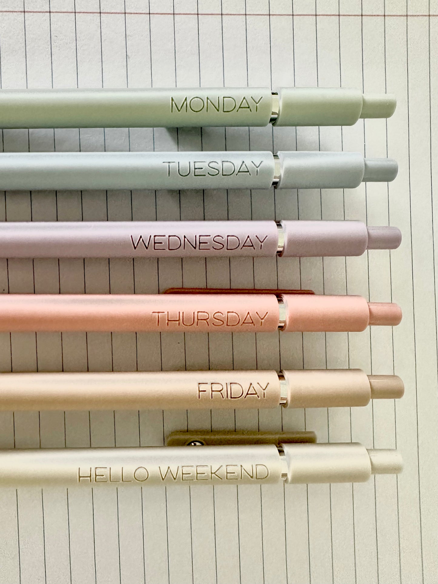 6-Pen Gift Set | Monday-Friday + Hello Weekend Engraved Soft Touch Gel Pens