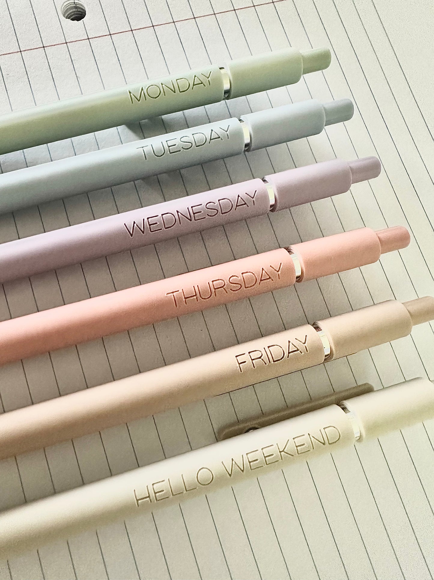6-Pen Gift Set | Monday-Friday + Hello Weekend Engraved Soft Touch Gel Pens
