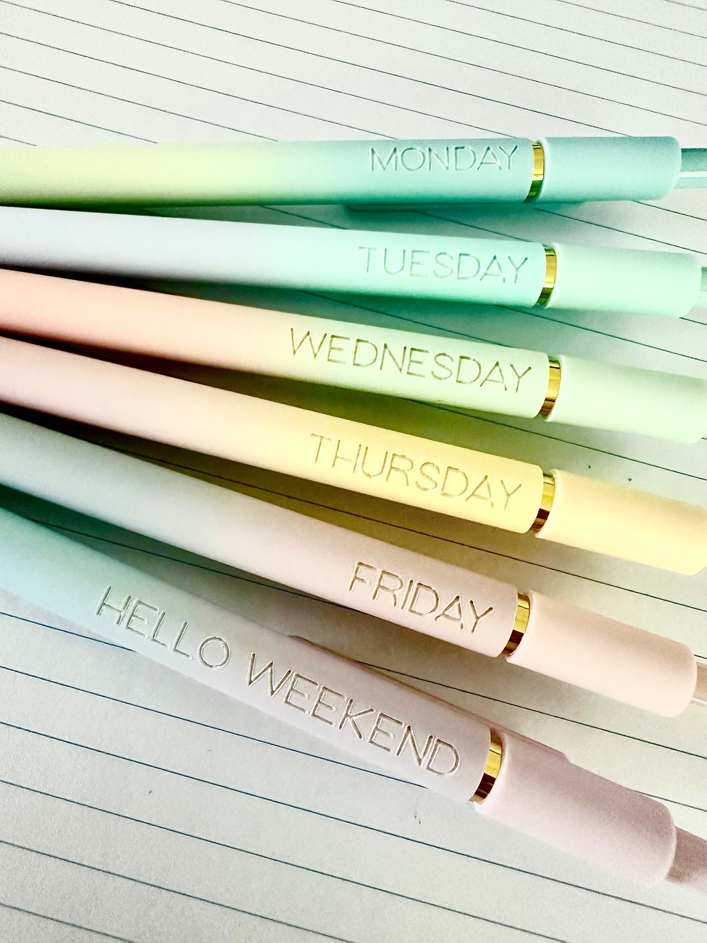 6-Pen Gift Set | Monday-Friday + Hello Weekend Engraved Soft Touch Gel Pens