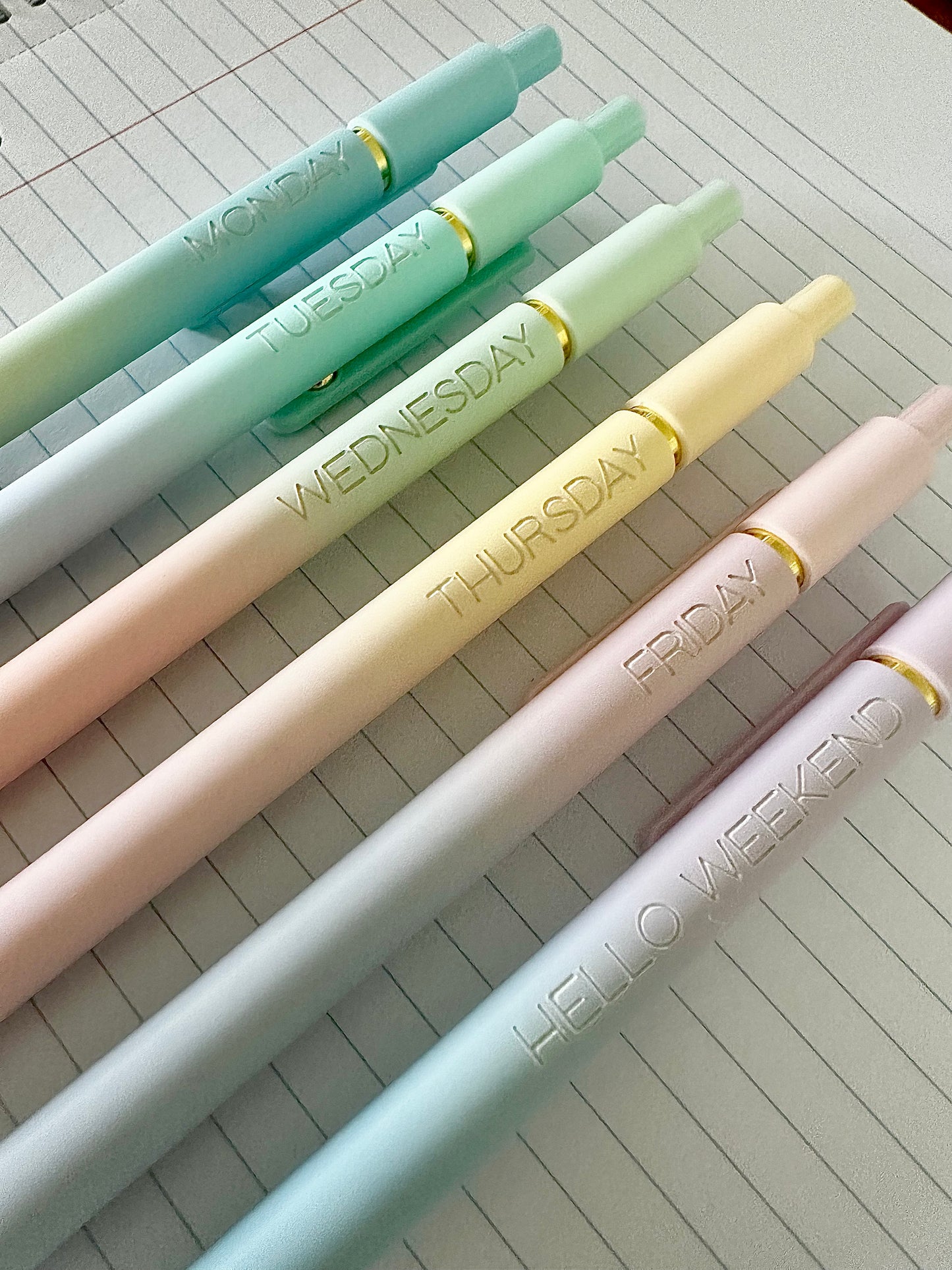 6-Pen Gift Set | Monday-Friday + Hello Weekend Engraved Soft Touch Gel Pens