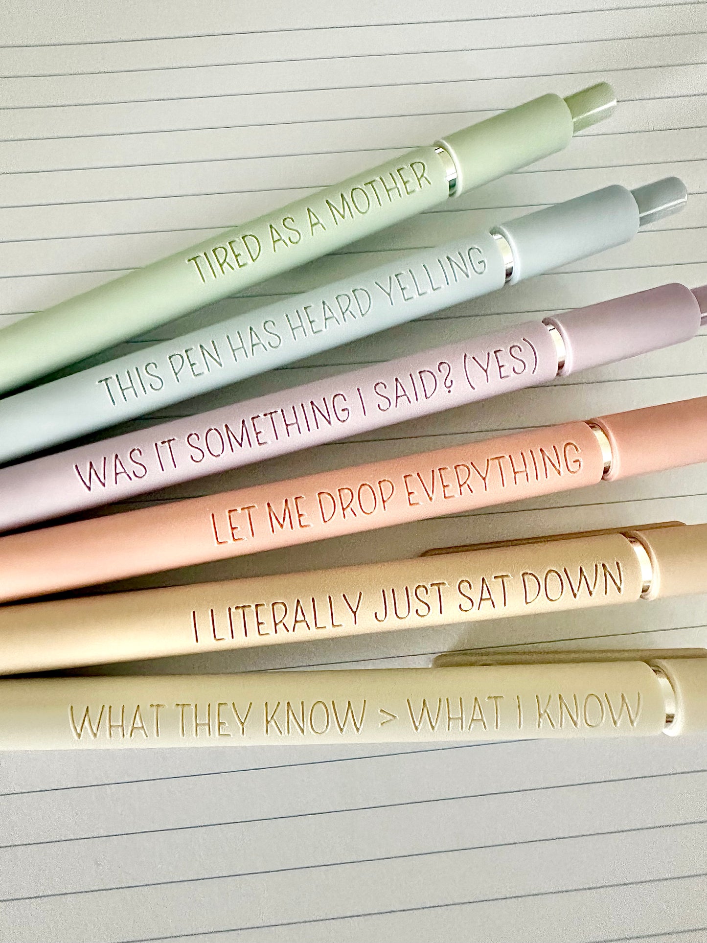 6 Pen Gift Set|Manic Motherhood Engraved Soft Touch Pens