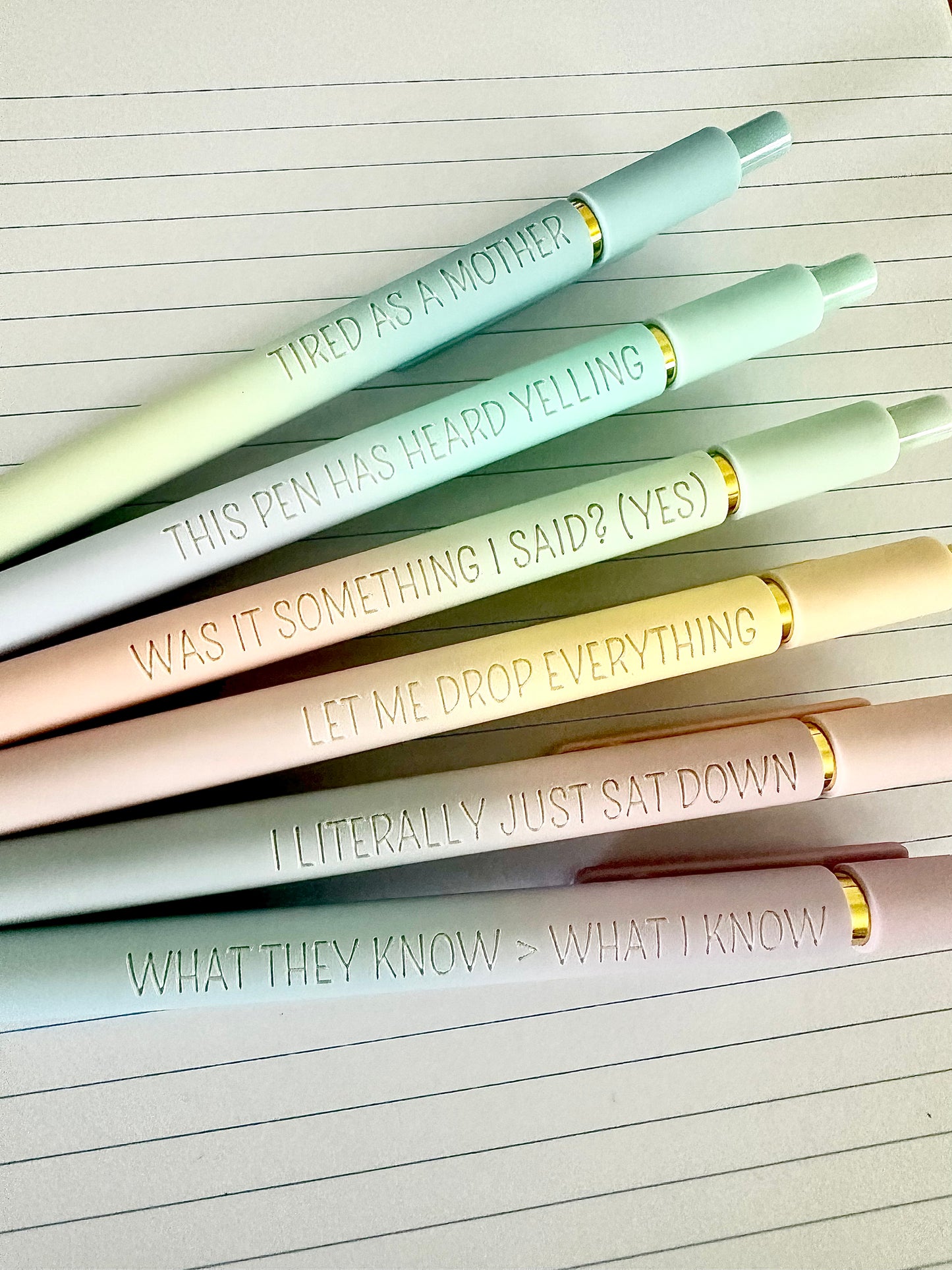 6 Pen Gift Set|Manic Motherhood Engraved Soft Touch Pens