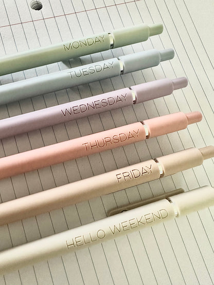 6-Pen Gift Set | Monday-Friday + Hello Weekend Engraved Soft Touch Gel Pens