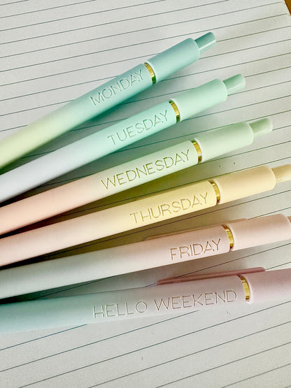6-Pen Gift Set | Monday-Friday + Hello Weekend Engraved Soft Touch Gel Pens
