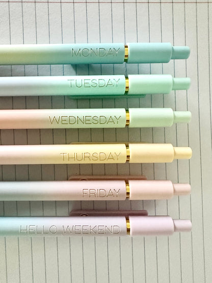 6-Pen Gift Set | Monday-Friday + Hello Weekend Engraved Soft Touch Gel Pens