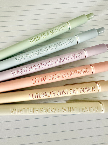 6 Pen Gift Set｜Manic Motherhood Engraved Soft Touch Pens
