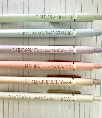 6 Pen Gift Set｜Manic Motherhood Engraved Soft Touch Pens