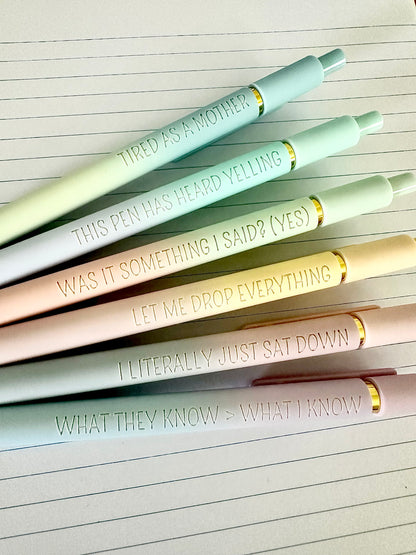 6 Pen Gift Set｜Manic Motherhood Engraved Soft Touch Pens