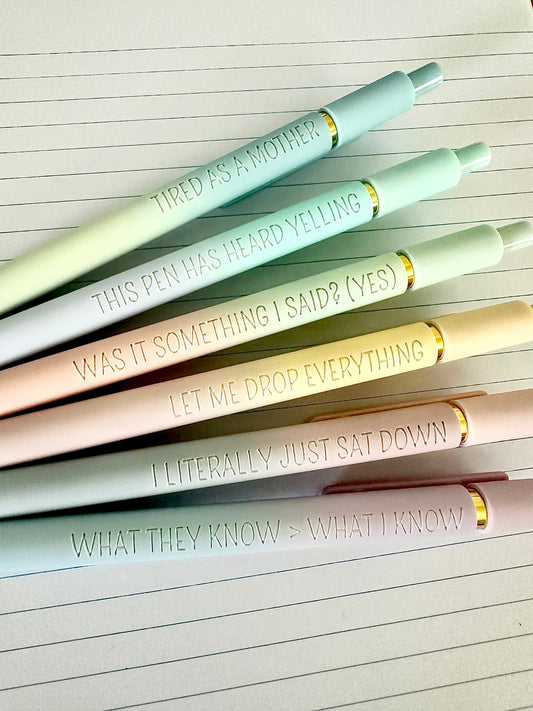 6 Pen Gift Set｜Manic Motherhood Engraved Soft Touch Pens