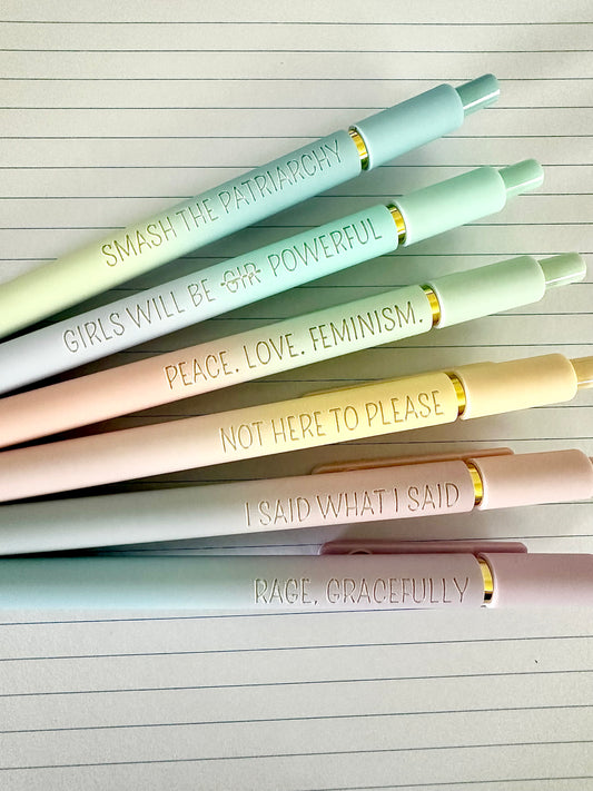 6-Pen Gift Set | Feminist Fuel Soft-Touch Gel Pens