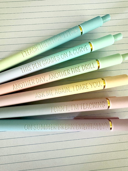 6 Pen Gift Set｜Teacher Life Essentials Engraved Soft Touch Gel Pens